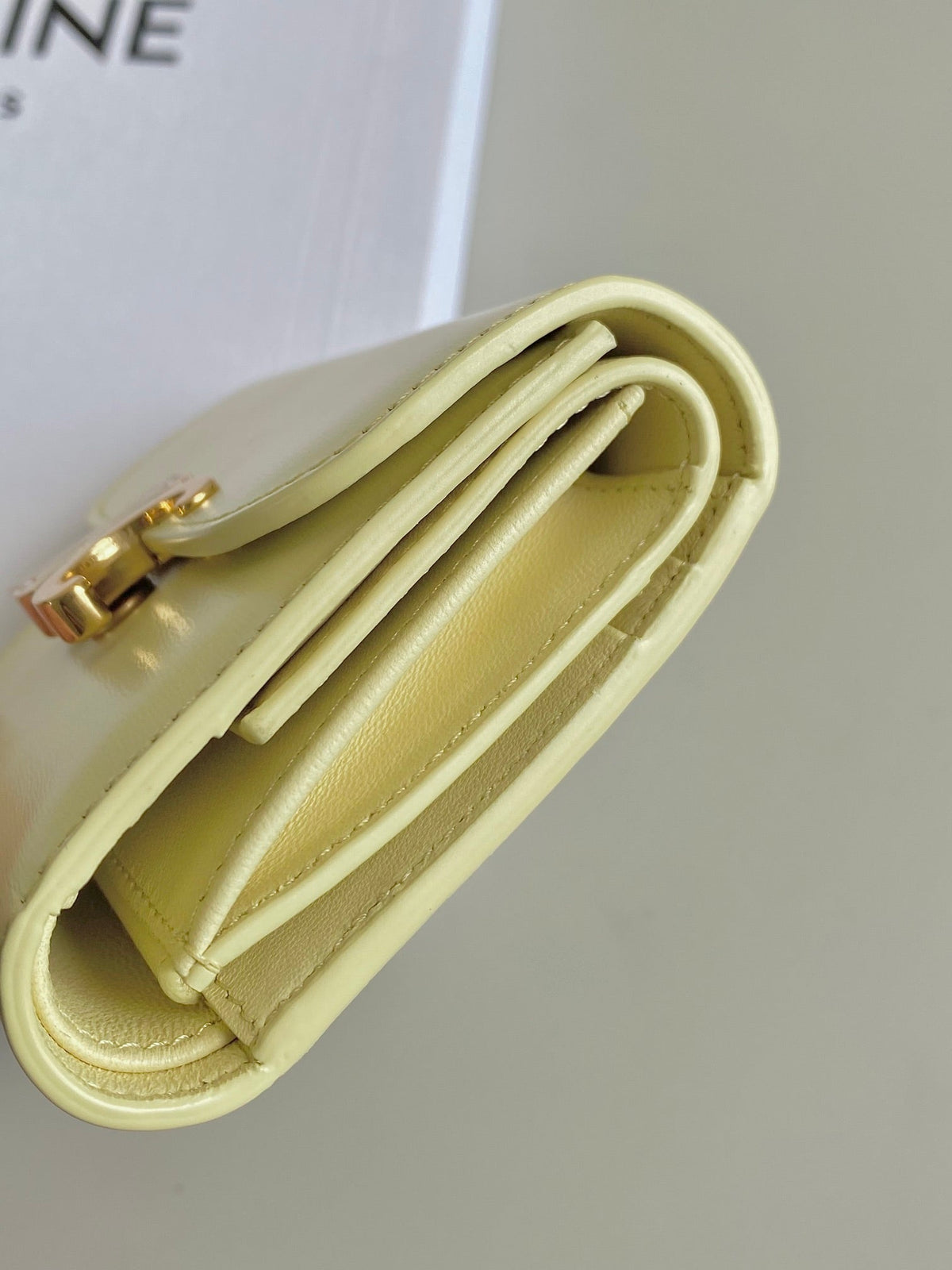 CELINE TRIPHOME 10 TRIFOLD WALLET CALFSKIN YELLOW PASTEL