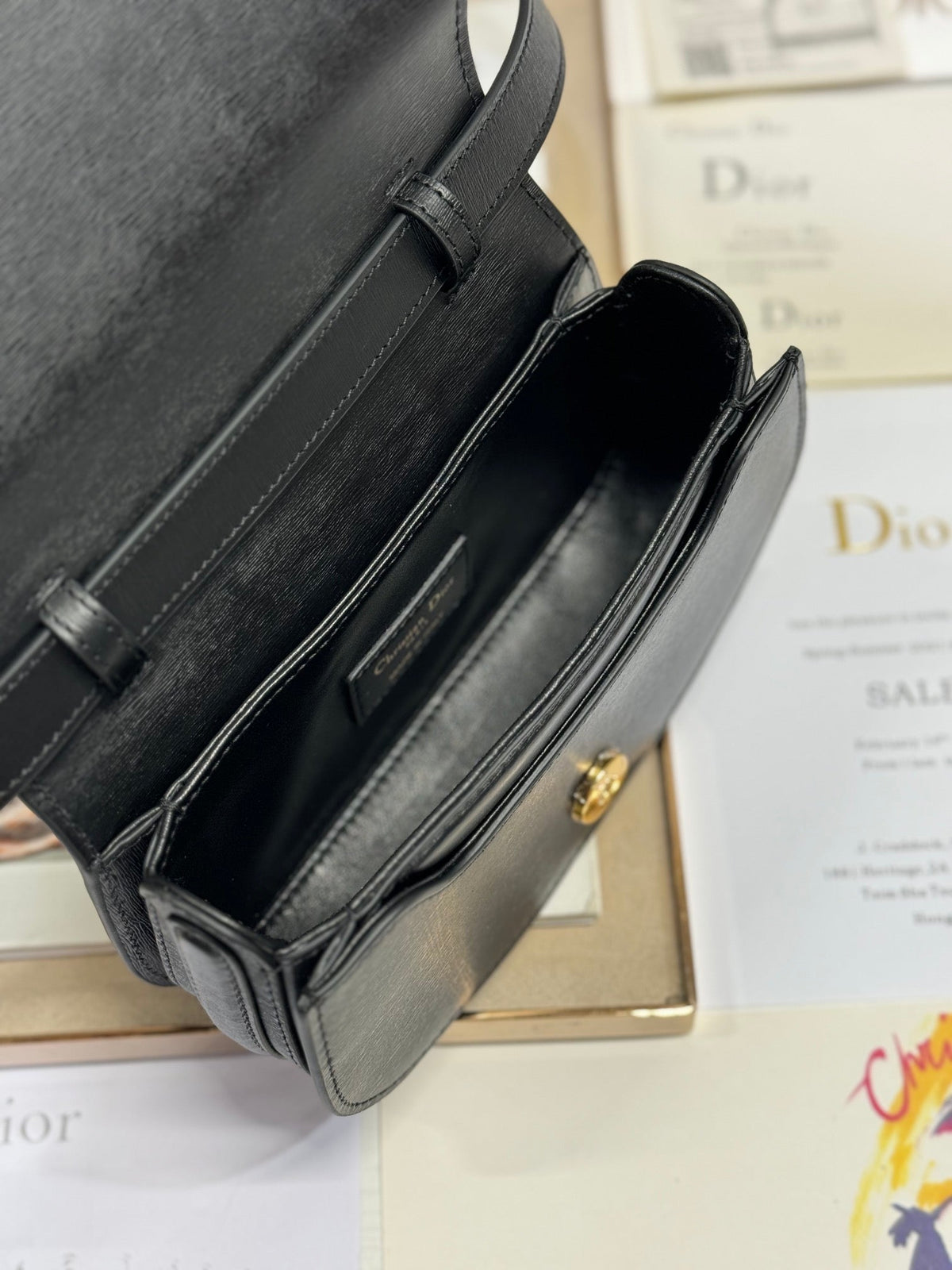 DIOR SMALL 19 MONTAIGNE AVENUE TOP HANDLE BAG BLACK SMOOTH CALFSKIN 221147