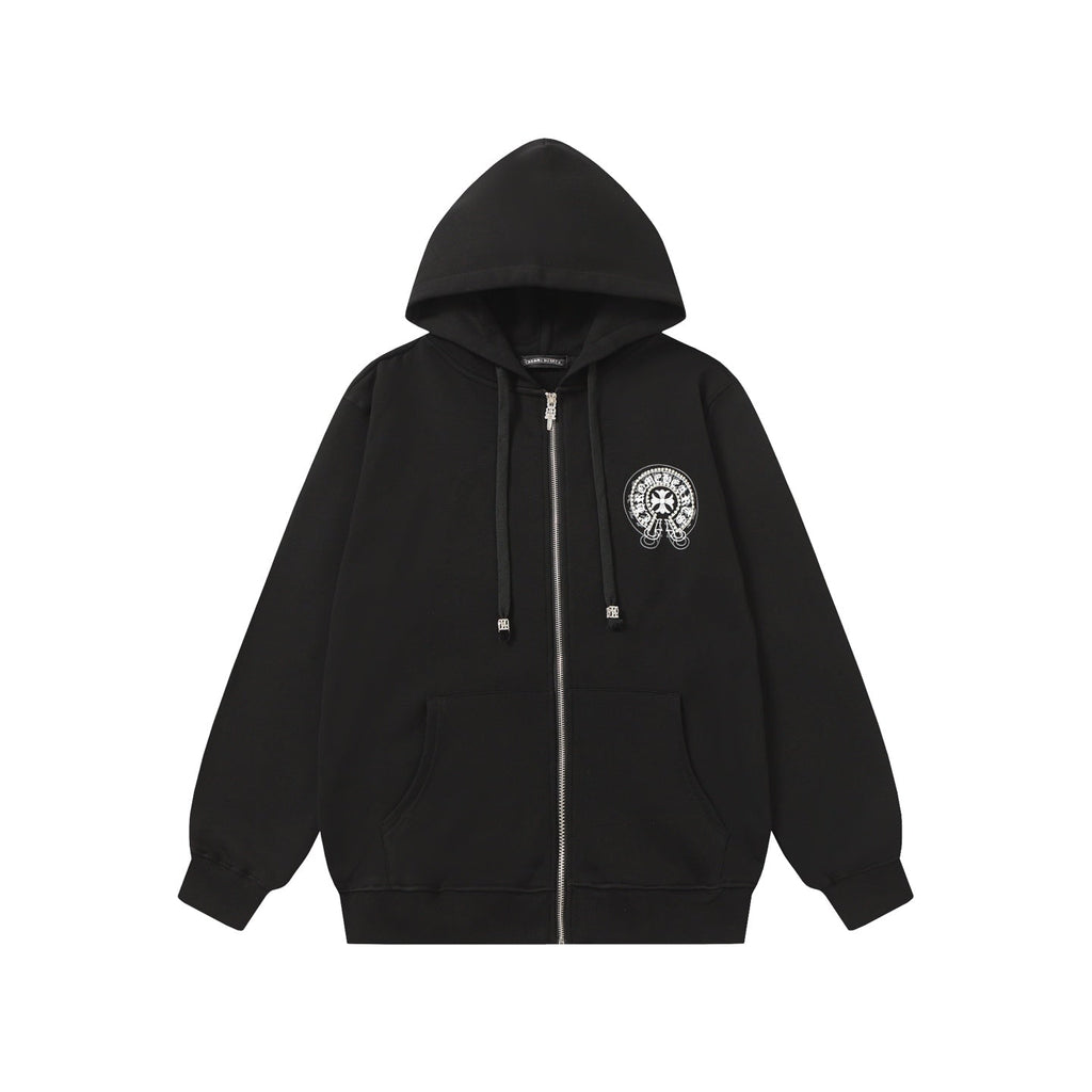 Chrome-Hearts Rhinestone Horseshoe Hoodie - Black Gothic Streetwear Sweatshirt 2601