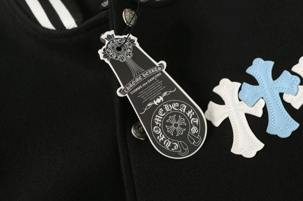 Chrome-Hearts Black White Street Style Baseball Coat 0002