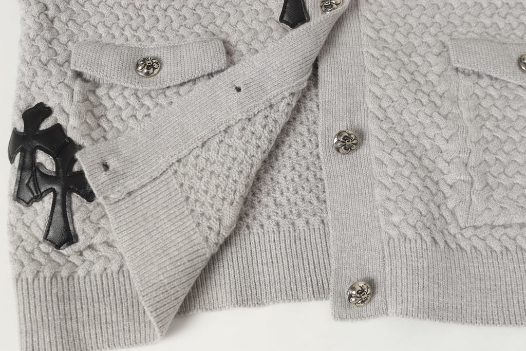 Chrome Hearts Gothic Cross Knit Cardigan - Black Grey Streetwear Jacket 904