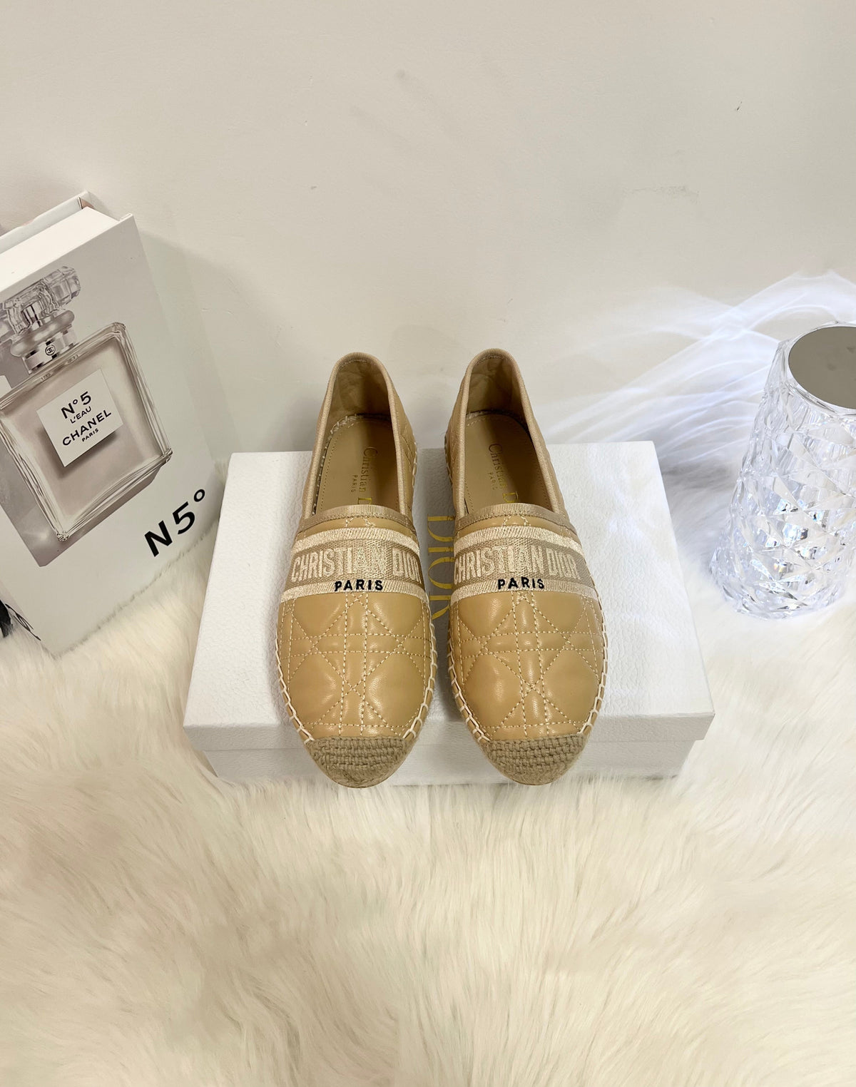 DIOR GRANVILLE ESPADRILLE CAMEL BEIGE QUILTED CANNAGE CALFSKIN