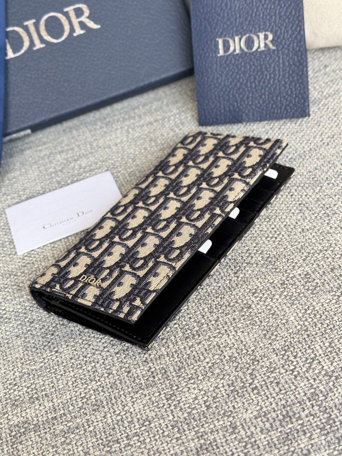 DIOR VERTICAL LONG WALLET 19 IN BLUE MONOGRAM OBLIQUE JACQUARD