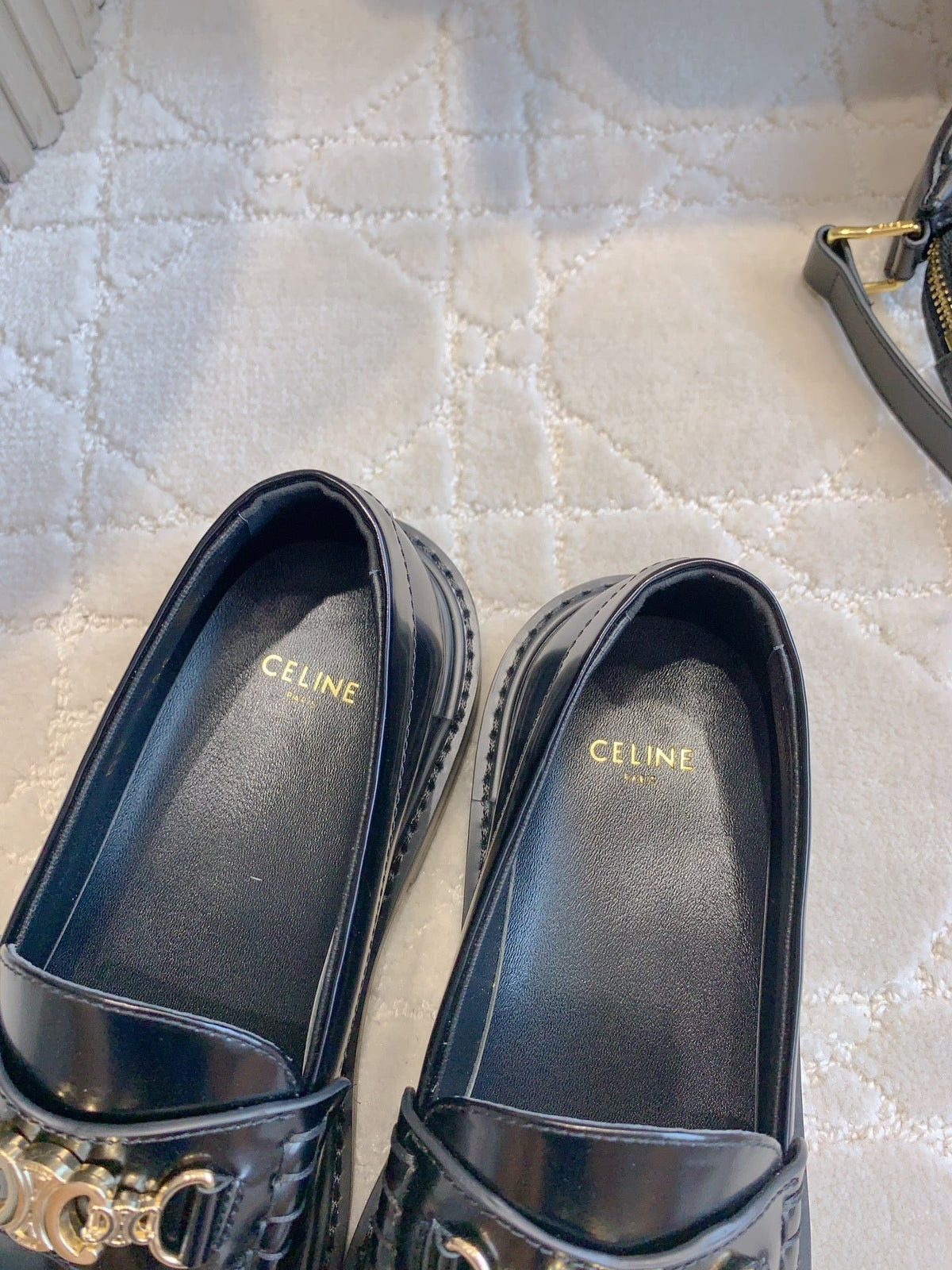 CELINE CHANEL  25S ARC DE TRIOMPHE LOAFERS IN BLACK SHINY CALFSKIN GOLD HARDWARE