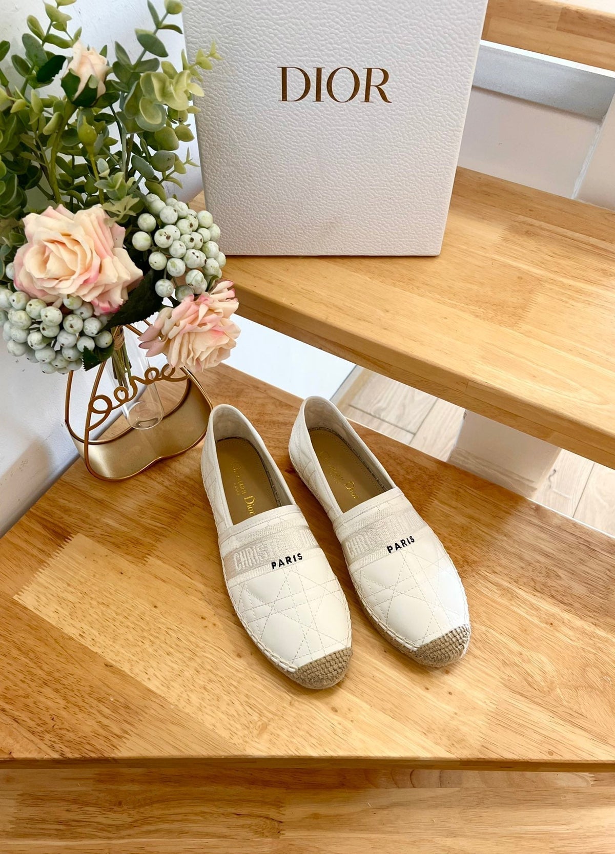 DIOR GRANVILLE ESPADRILLE WHITE QUILTED CANNAGE CALFSKIN
