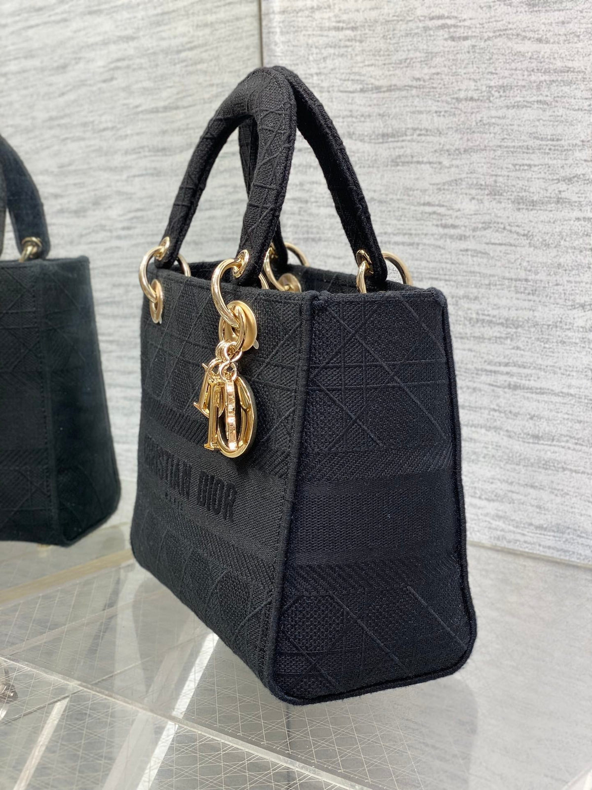 DIOR SMALL 24 LADY BAG IN BLACK CANVAS