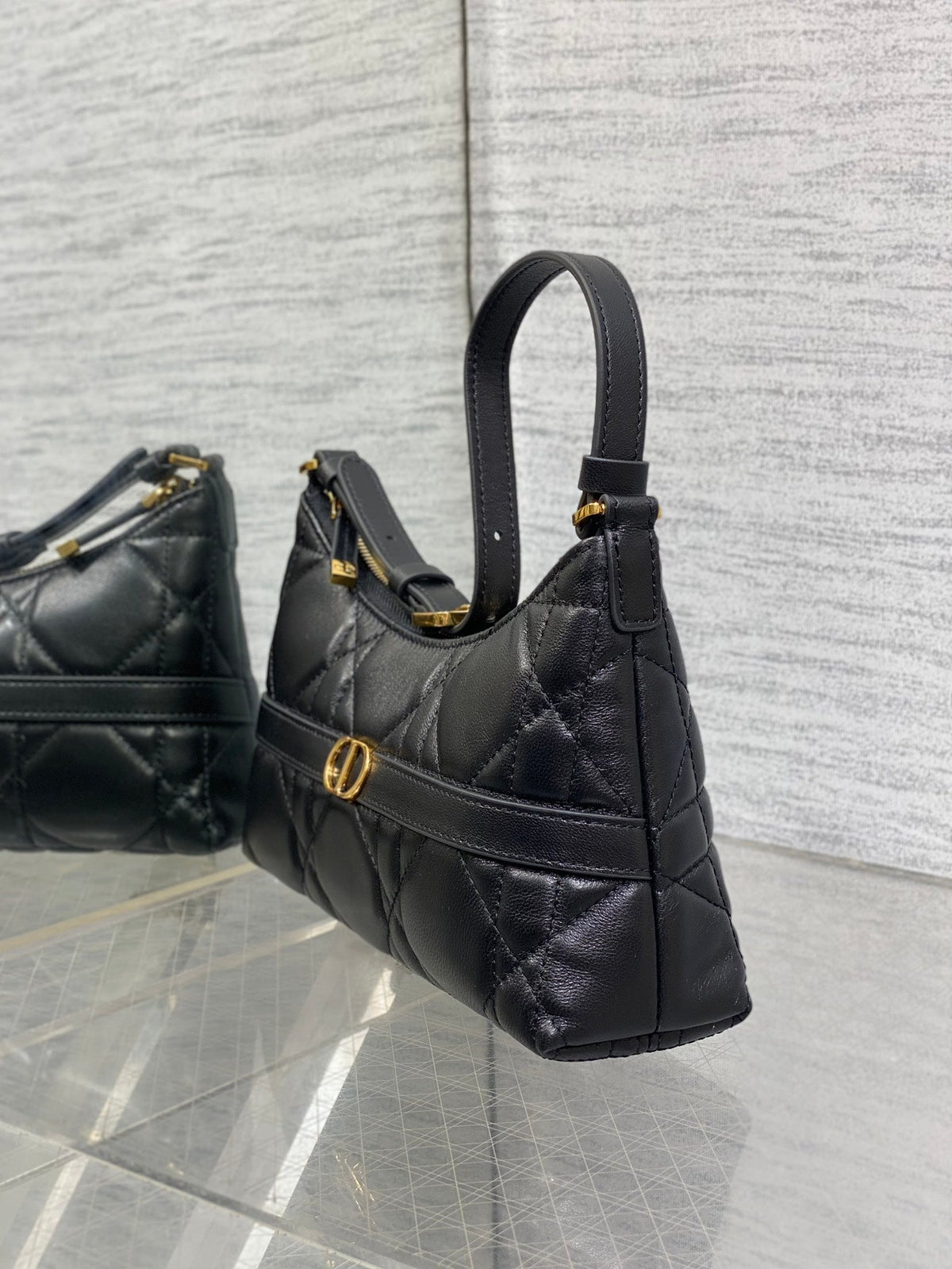 DIOR MISS CARO CIGALE MINI 24 BAG IN BLACK MACROCANNAGE LAMBSKIN