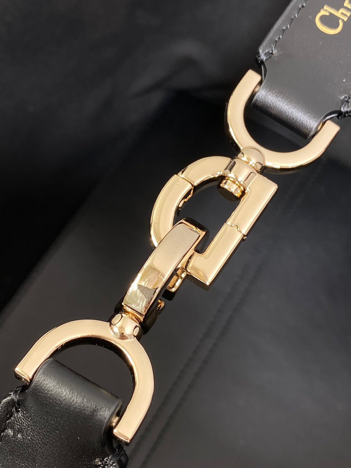 DIOR MEDIUM 28 TOUJOURS BAG IN BLACK MIX WHITE CANNAGE TWEED WITH GOLD HARDWARE