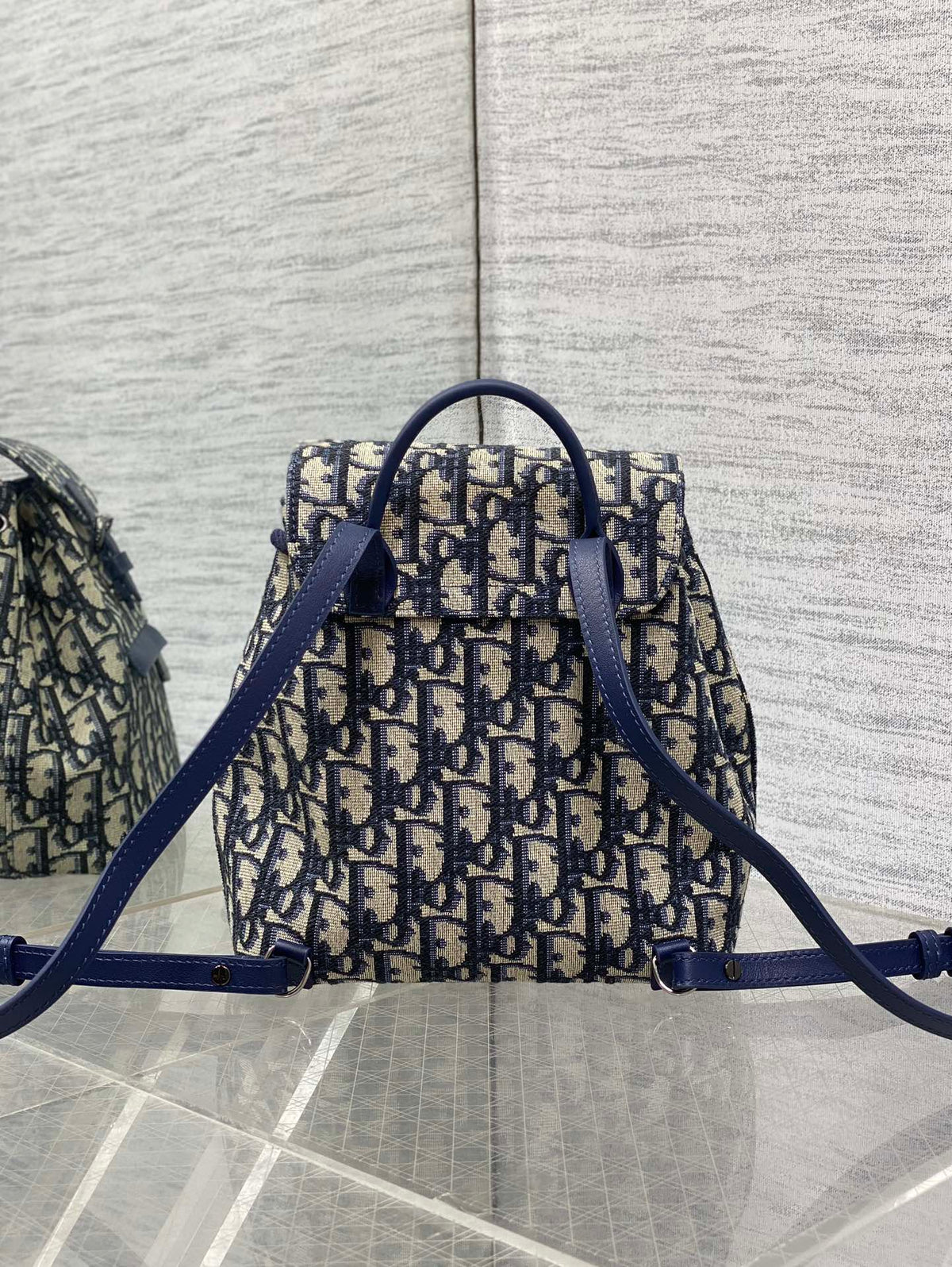 DIOR BACKPACK 19 IN BLUE OBLIQUE MONOGRAM JACQUARD