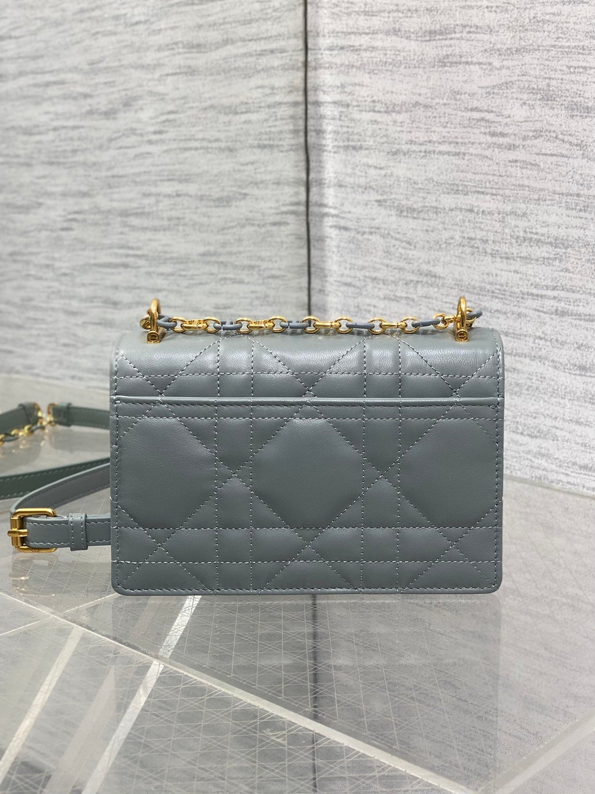 DIOR MISS CARO MINI BAG 17 IN OSLO GREY MACROCANNAGE LAMBSKIN
