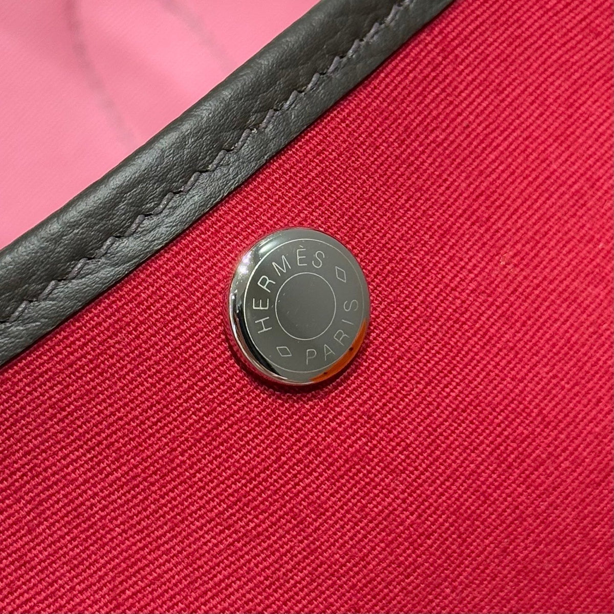 HERMES GARDEN PARTY 30CM IN RED TOILETS COTTON CANVAS AND DARK BROWN CALFSKIN PINK ON SIDE OTHER