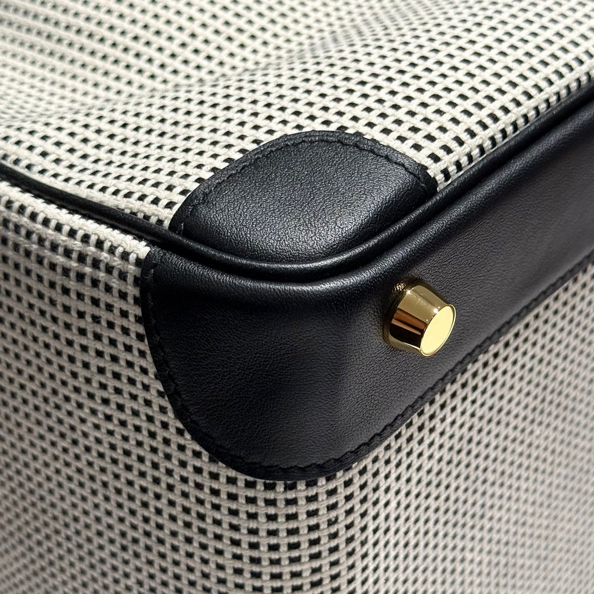 HERMES QUADRILLE BIRKIN 30CM IN BLACK SWIFT CALFSKIN WHITE BLACK PLAID TOILE CANVAS