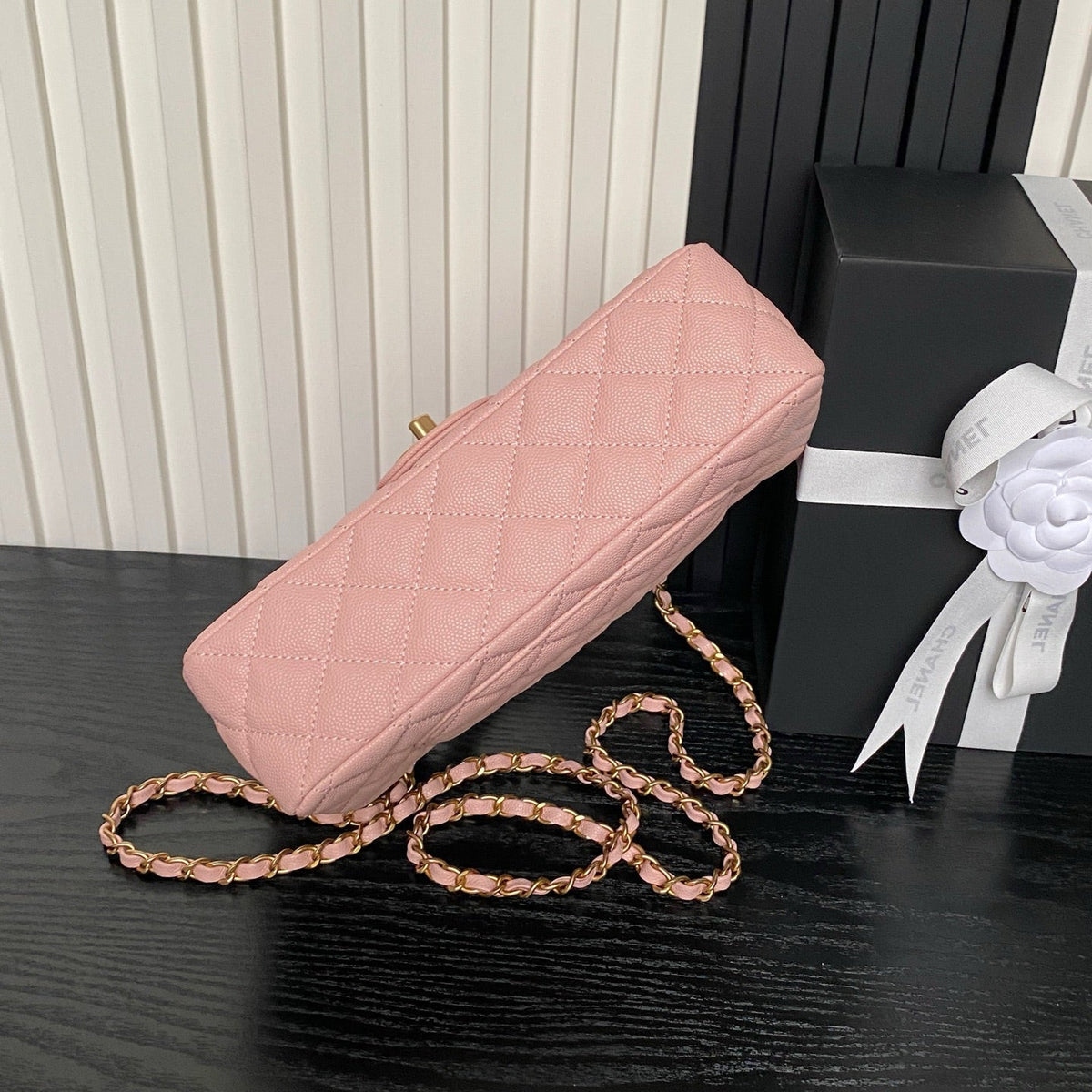 CHANEL 25S FLAP BAG 22 IN PINK CALFSKIN GOLD HARDWARE