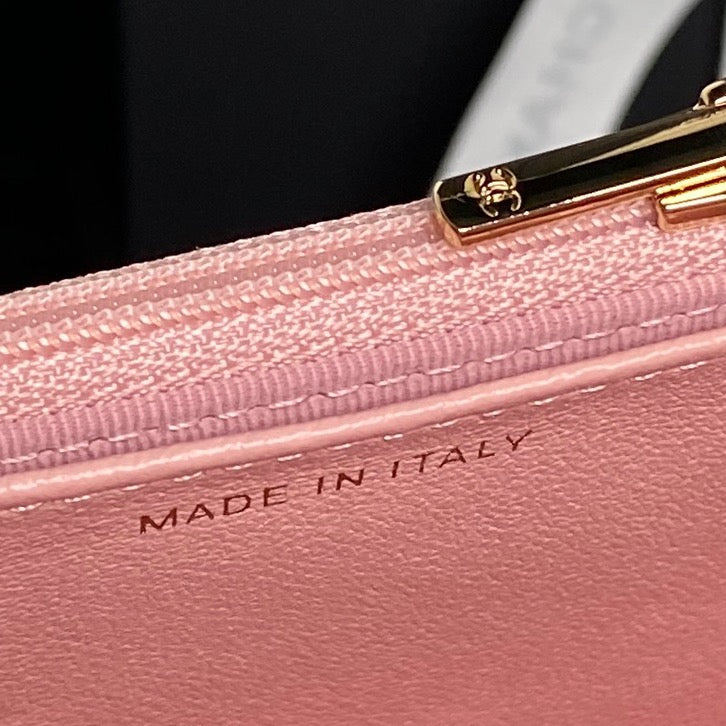 CHANEL 25S CHAIN WALLET 19 IN PINK LAMBSKIN GOLD HARDWARE
