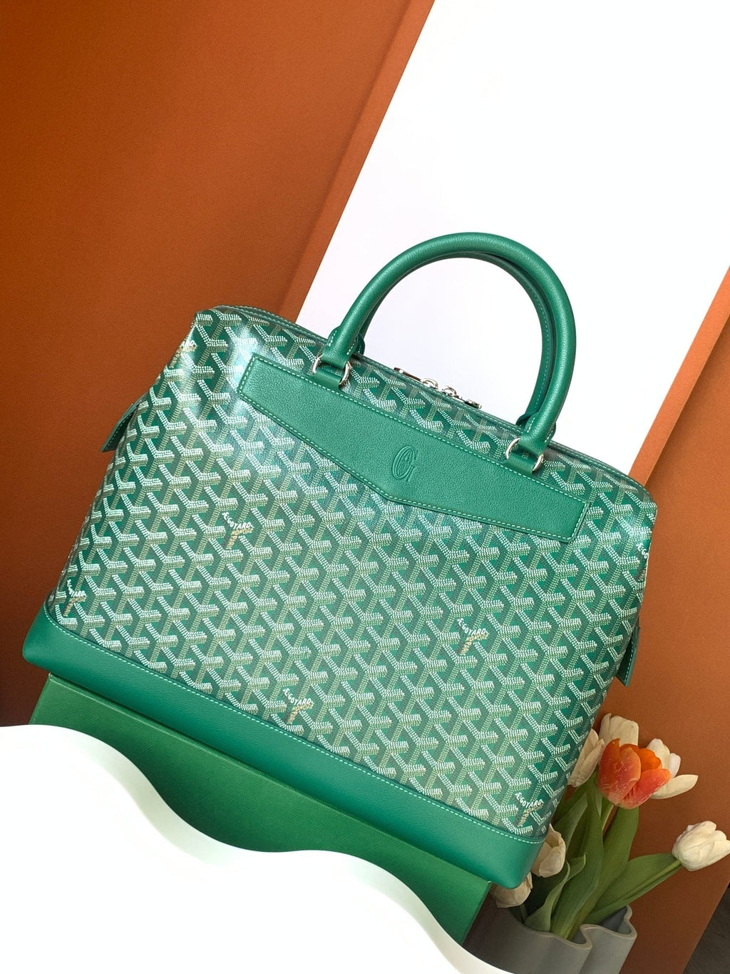 CISALPIN DOCUMENT CASE 39 IN GREEN GOYARDINE CANVAS AND CALFSKIN