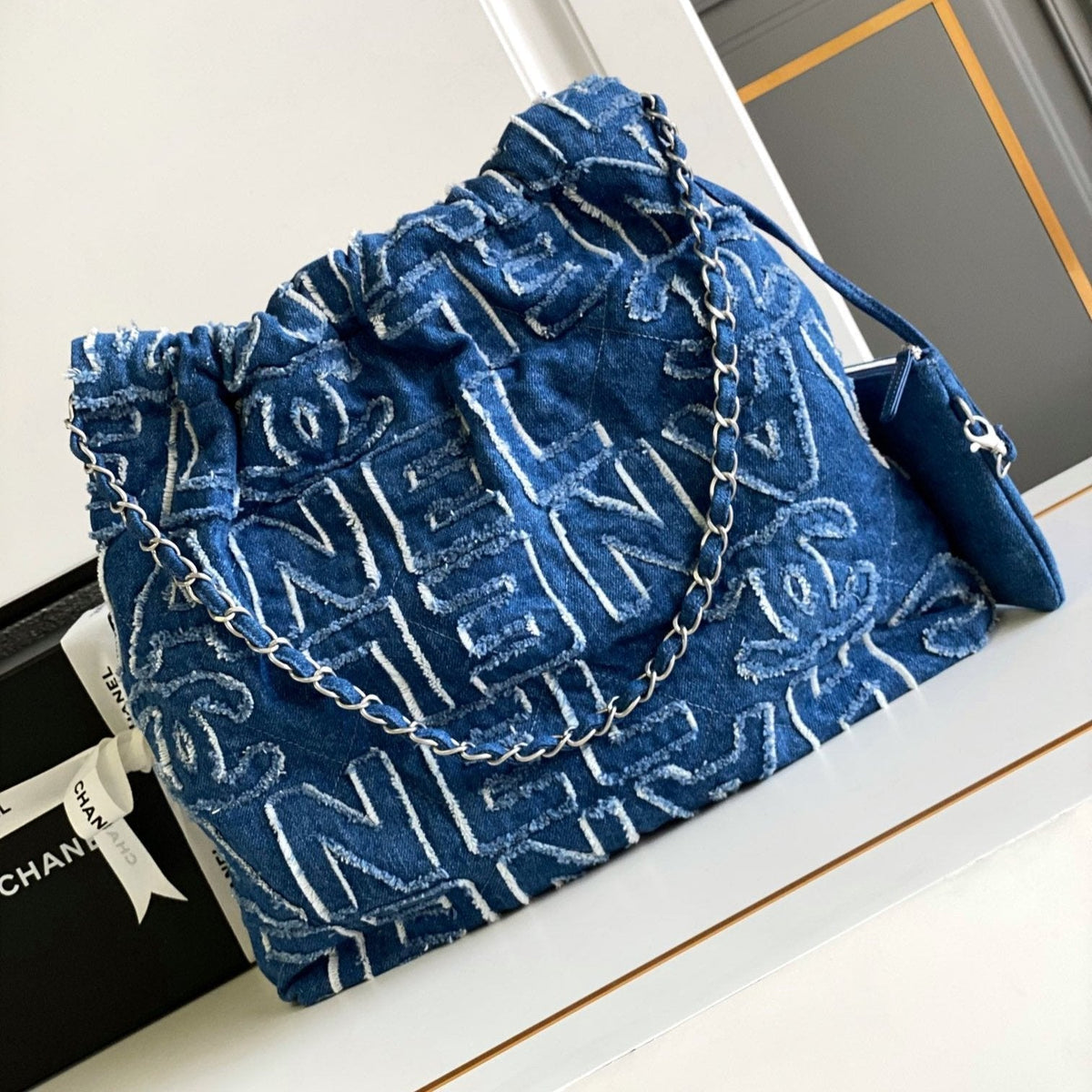 CHANEL MEDIUM 37 BAG IN NAVY BLUE DENIM