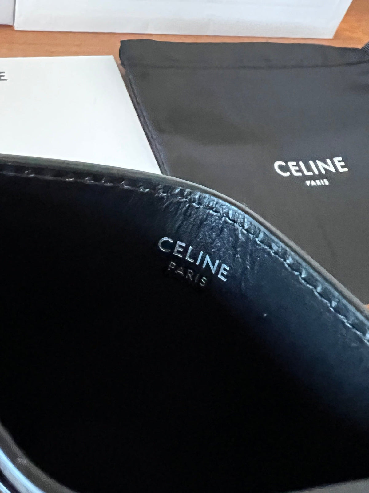 CELINE 25S CARD HOLDER WITH TRIOMPHE LOGO 11 IN BLACK GLOSSY CALFSKIN