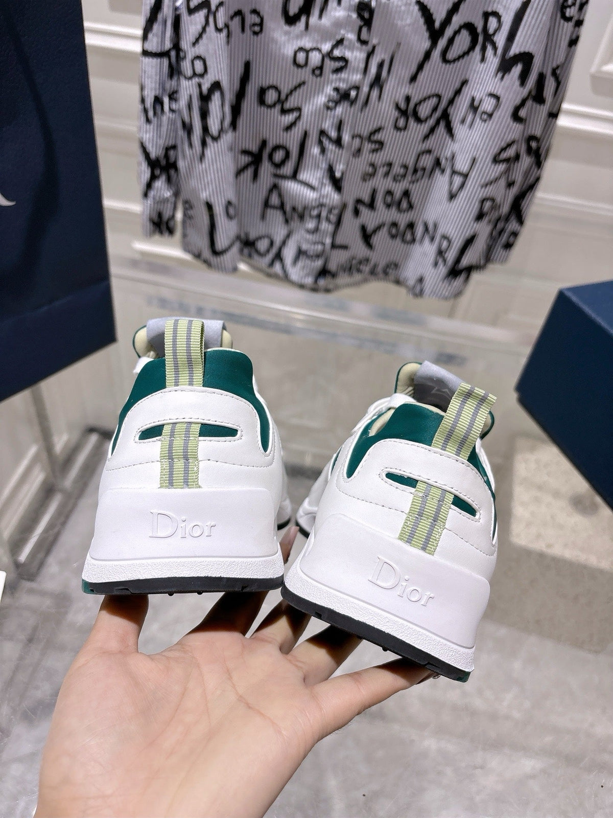 DIOR 25S MILE SERIES SNEAKERS 25MM IN WHITE DARK TEAL CALFSKIN