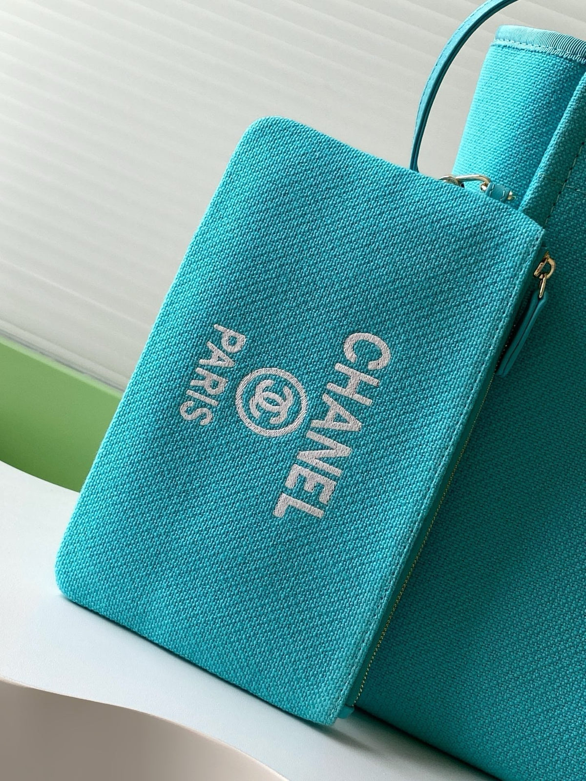 CHANEL 25S TOTE BAG 38 IN TURQUOISE BLUE CANVAS