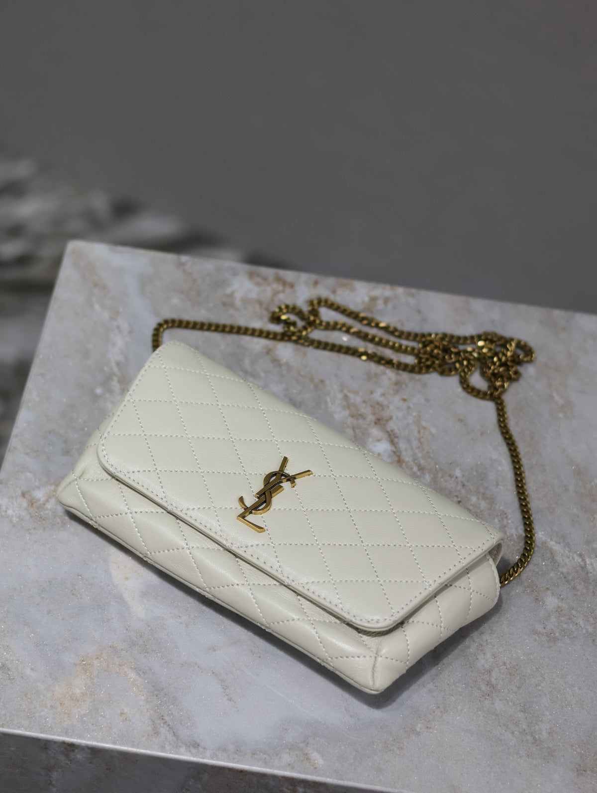 YSL 25S SAINT LAURENT GABY 19 IN BLANC VINTAGE QUILTED CALFSKIN GOLD HARDWARE