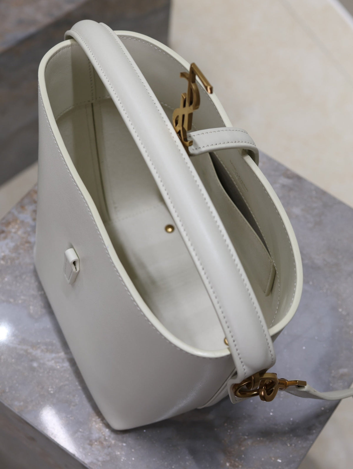YSL 25S LE 37 BAG 20 IN DUSTY GRAY CALFSKIN GOLD HARDWARE