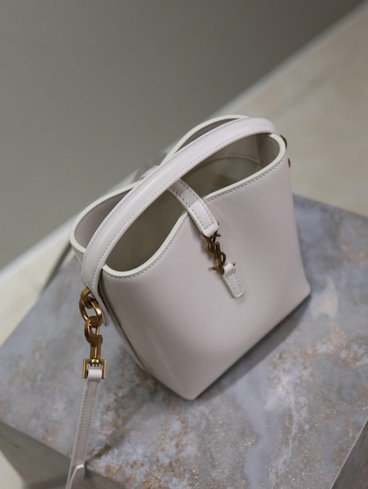 YSL 25S LE 37 MINI 15 IN DUSTY GRAY CALFSKIN GOLD HARDWARE