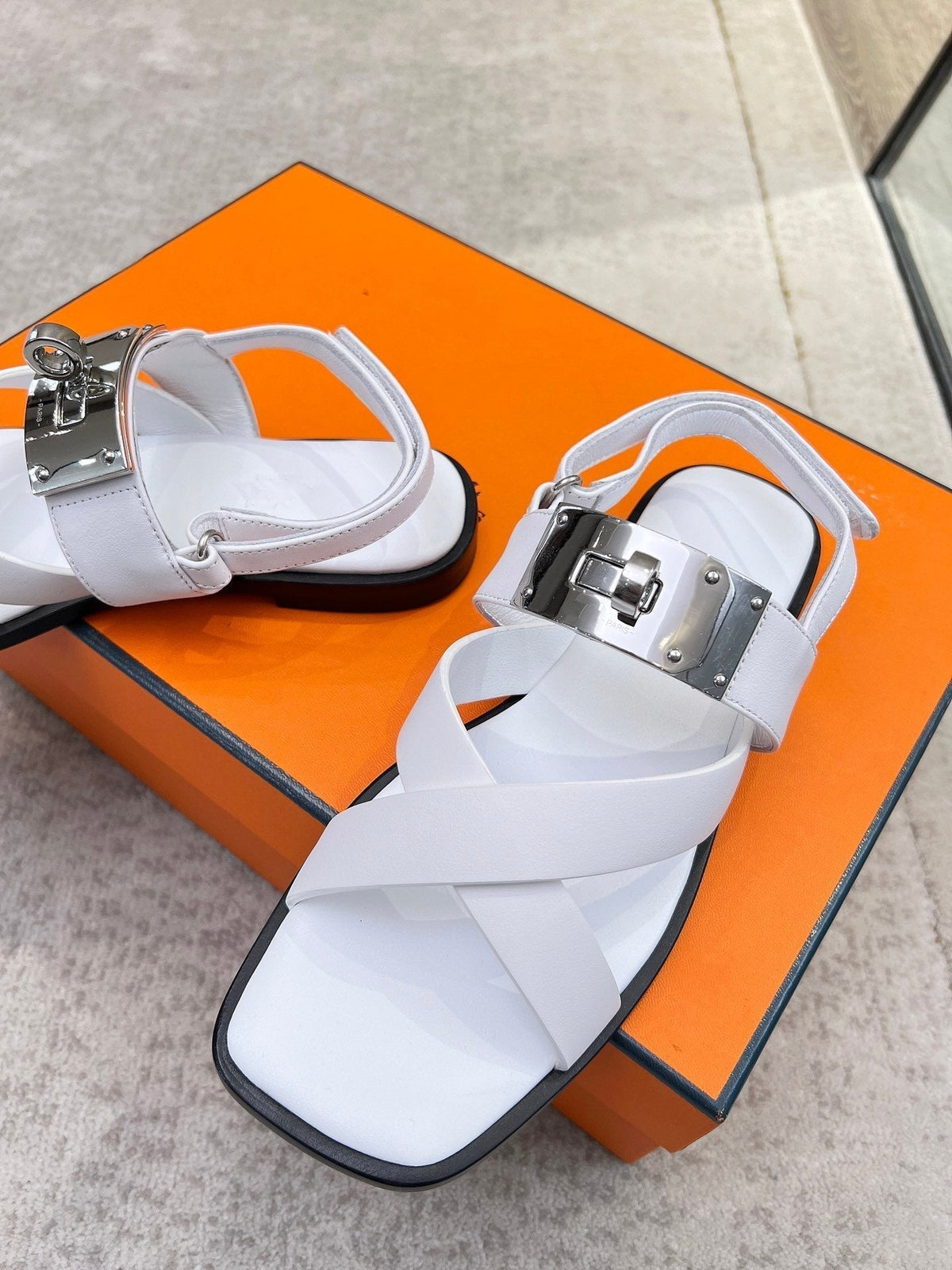 HERMES Ines sandal white calfskin